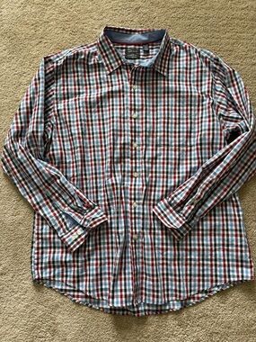Van Heusen Men’s Plaid Button-Up Shirt in Red, Blue & White
